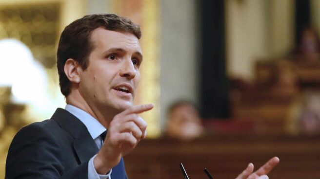 Pablo Casado, en la última sesión de control al Gobierno antes de la convocatoria de elecciones.