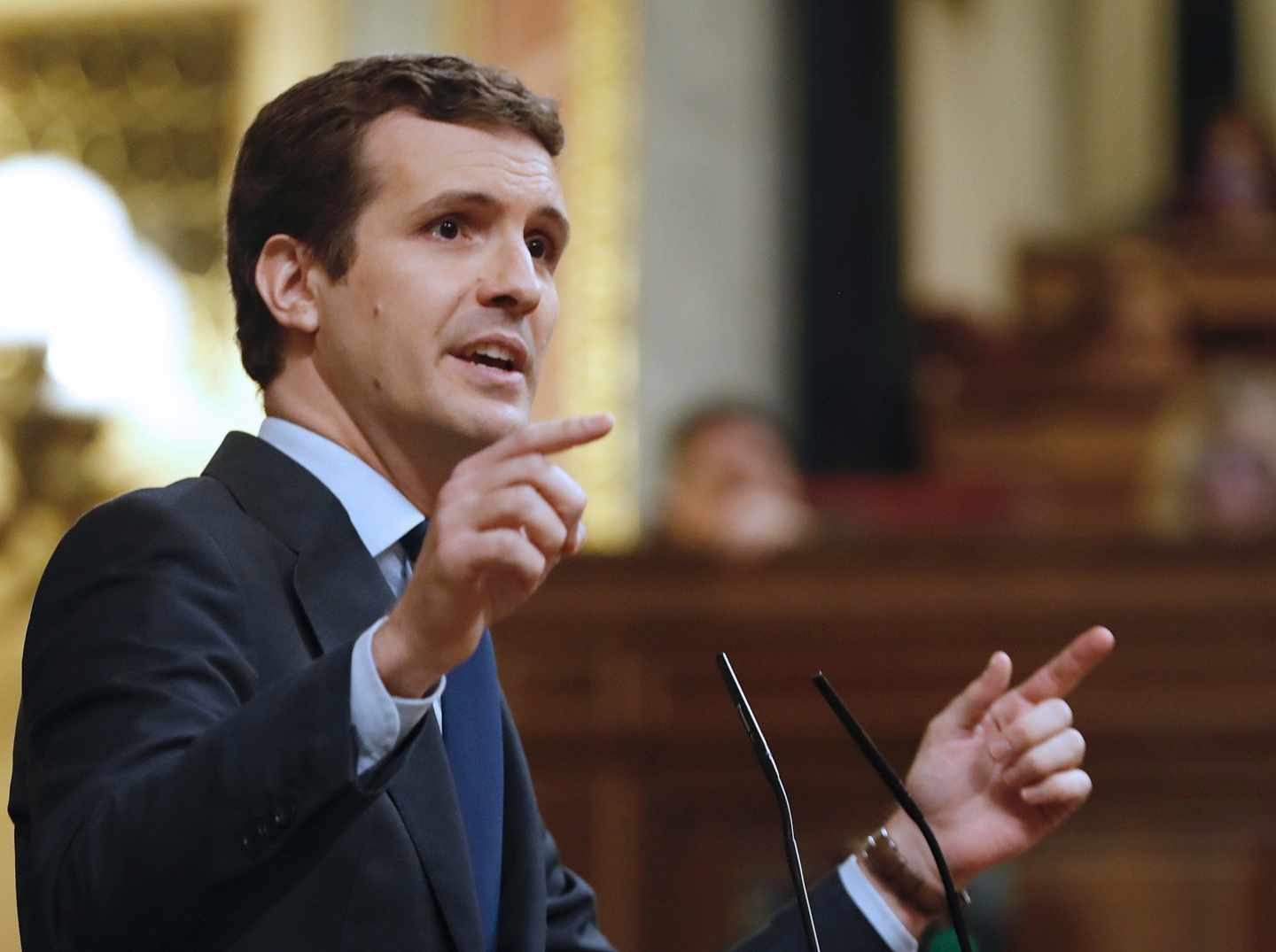 Pablo Casado, en la última sesión de control al Gobierno antes de la convocatoria de elecciones.