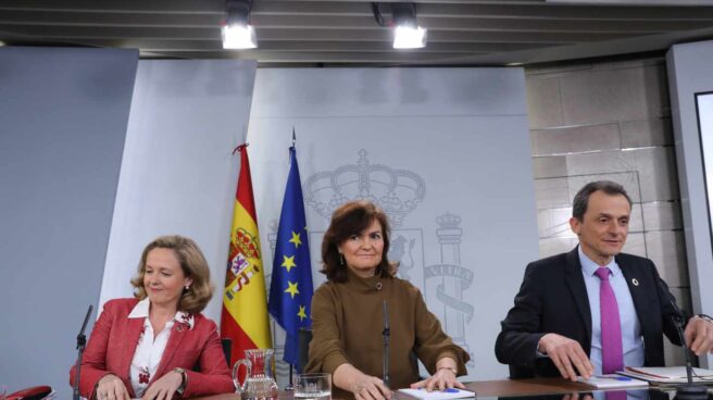 Calviño, Calvo y Duque, tras un Consejo de Ministros.