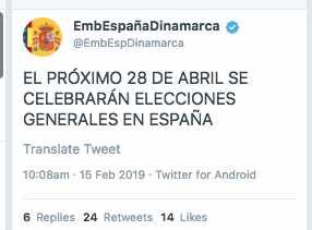 La Embajada de España en Dinamarca anuncia la fecha electoral antes que Sánchez