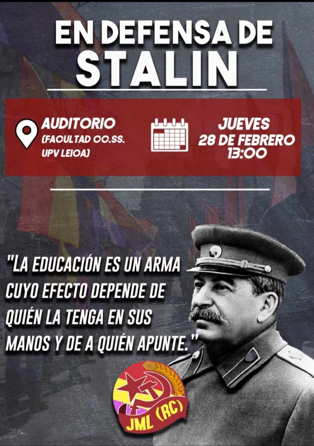 Cartel de la jornada "En defensa de Stalin" que el jueves acogerá la UPV.