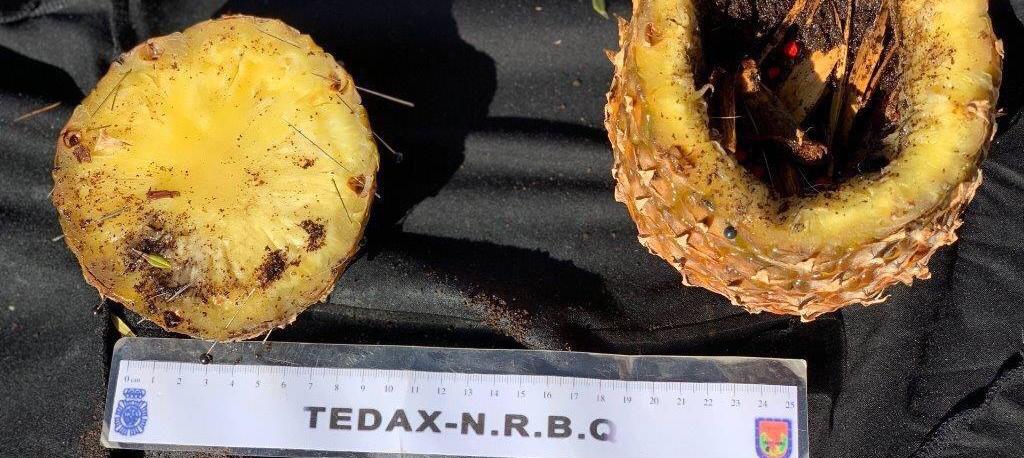 Piña dentro de una bolsa negra abandonada en una vía de tren.