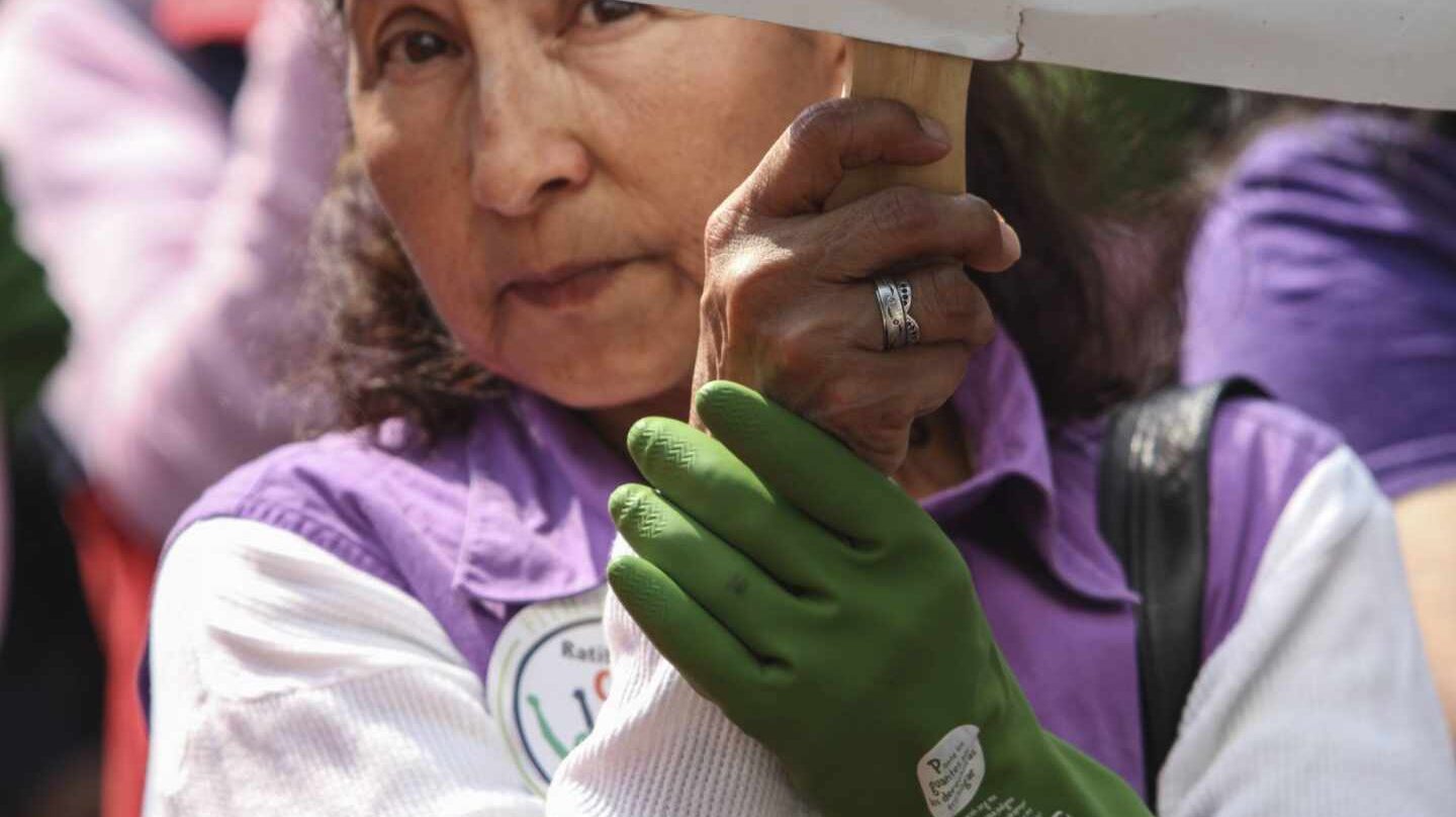 Trabajadora del hogar en una manifestación