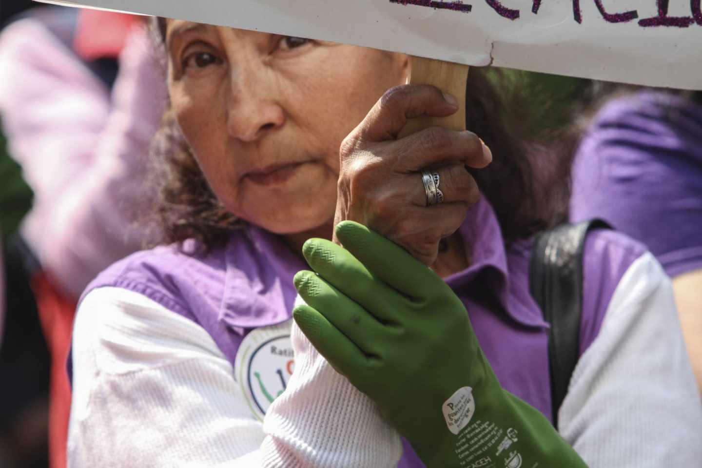 Trabajadora del hogar en una manifestación