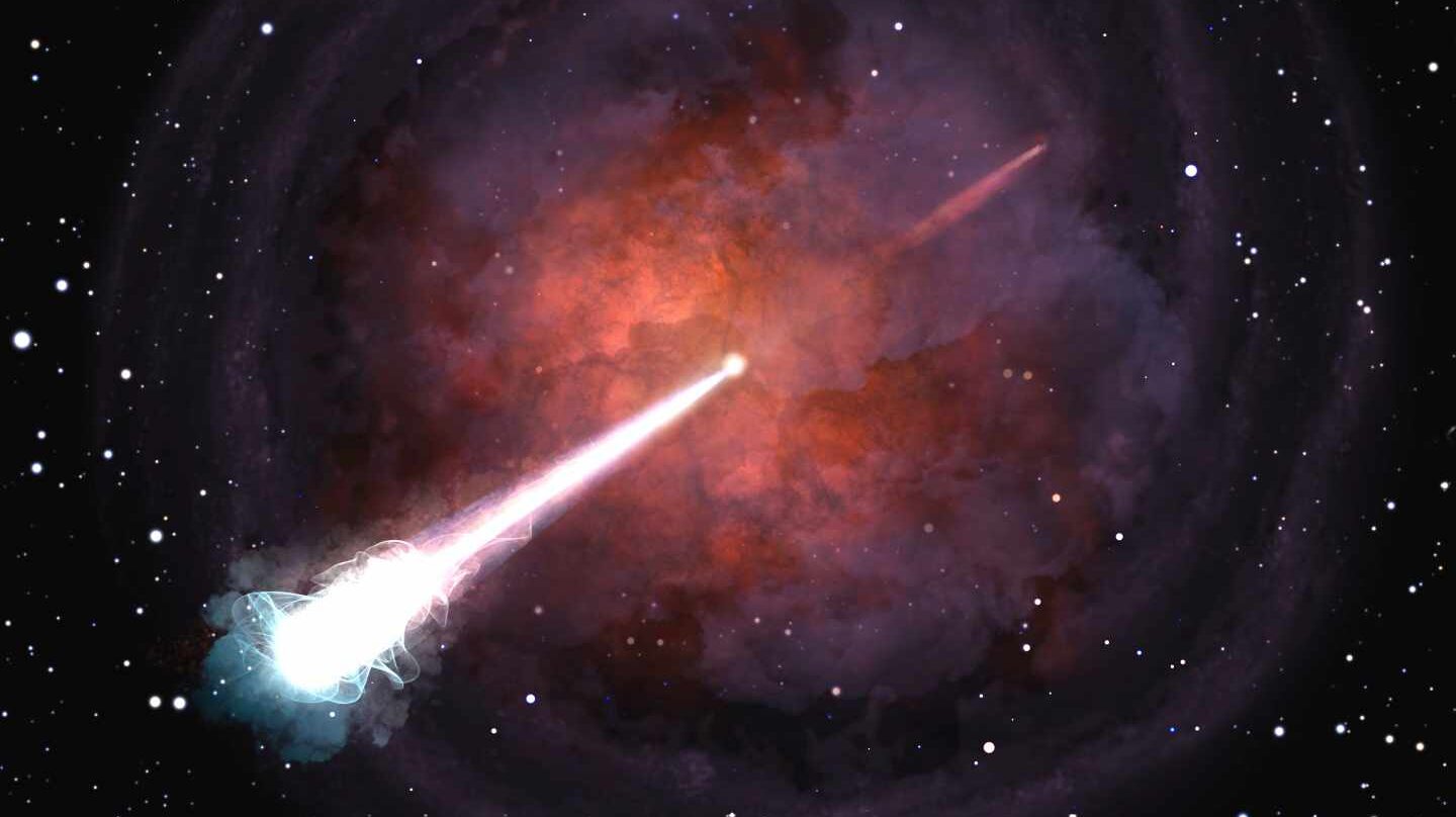 Chorro de materia y rayos gamma expulsados tras la fusión de estrellas de neutrones