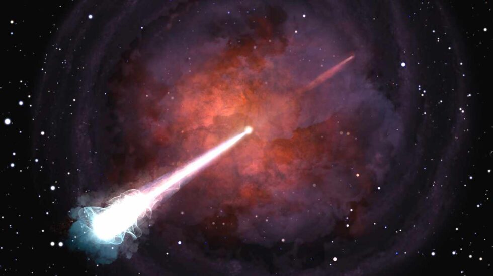 Chorro de materia y rayos gamma expulsados tras la fusión de estrellas de neutrones