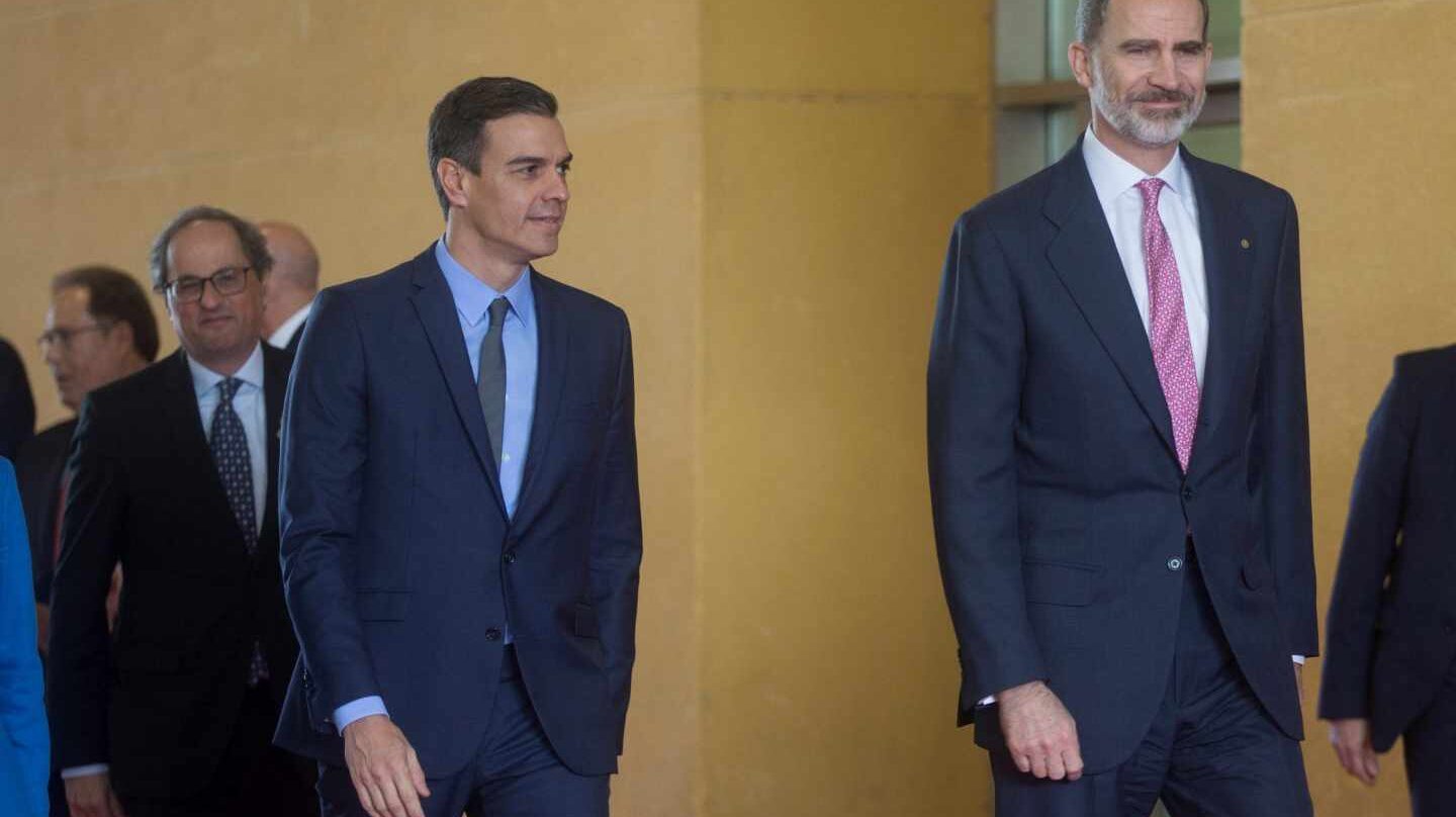 Felipe VI, Pedro Sánchez y Quim Torra, en el Mobile World Congress.