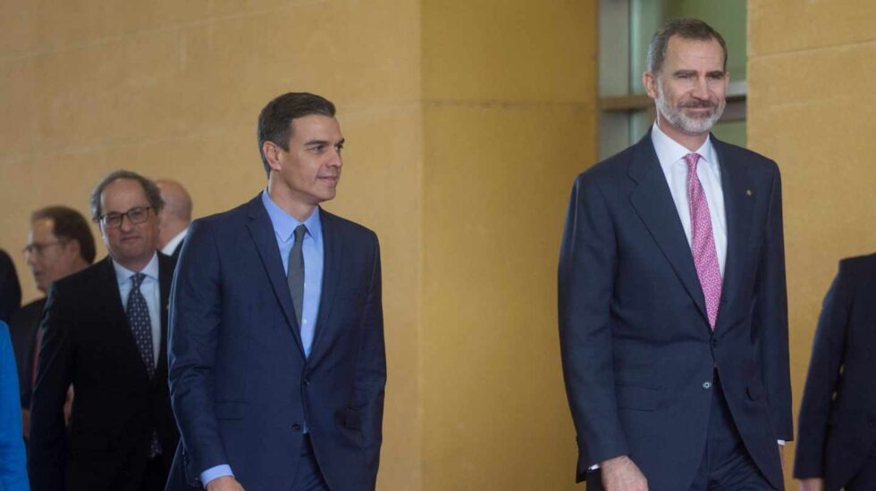 Felipe VI, Pedro Sánchez y Quim Torra, en el Mobile World Congress.