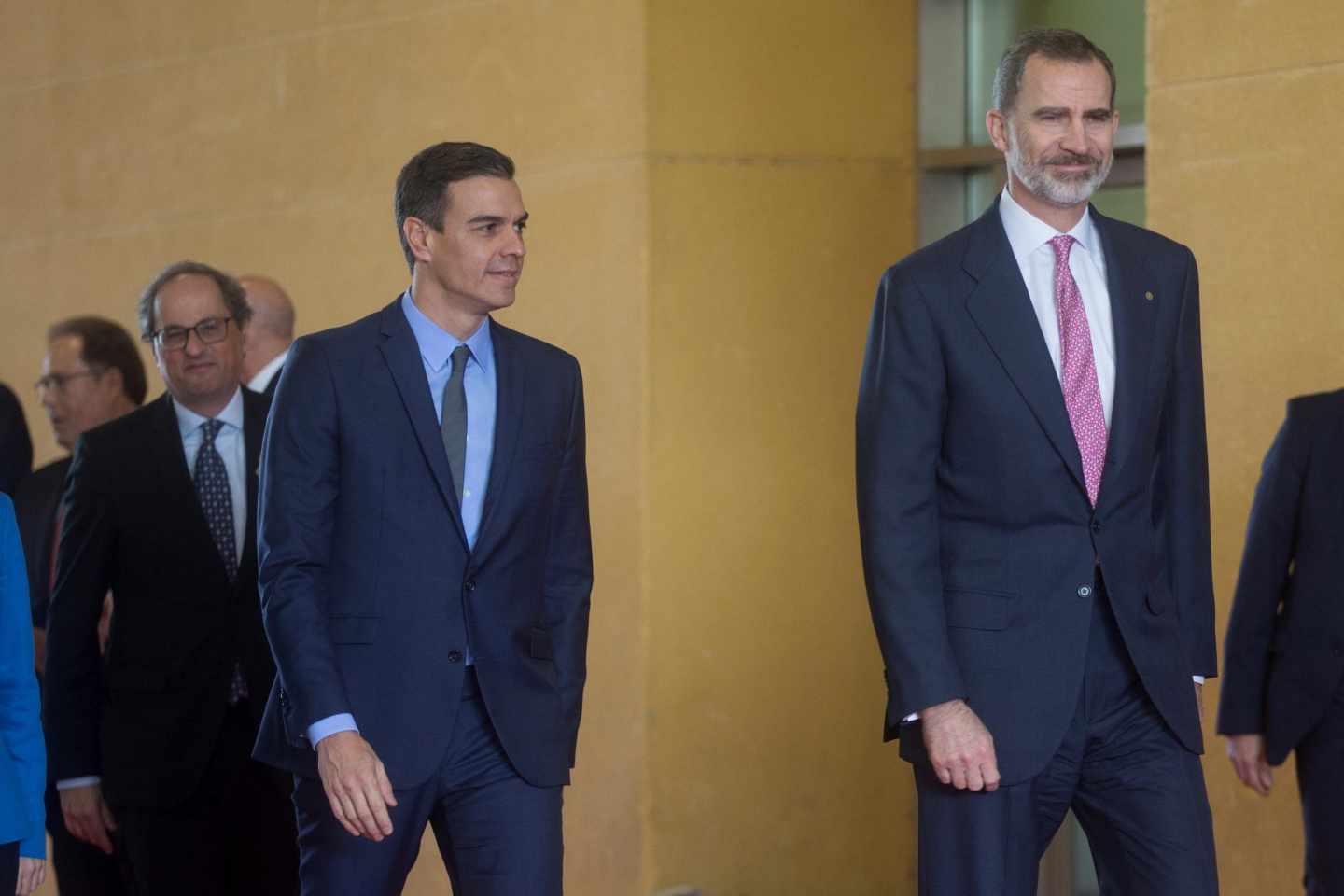 Felipe VI, Pedro Sánchez y Quim Torra, en el Mobile World Congress.