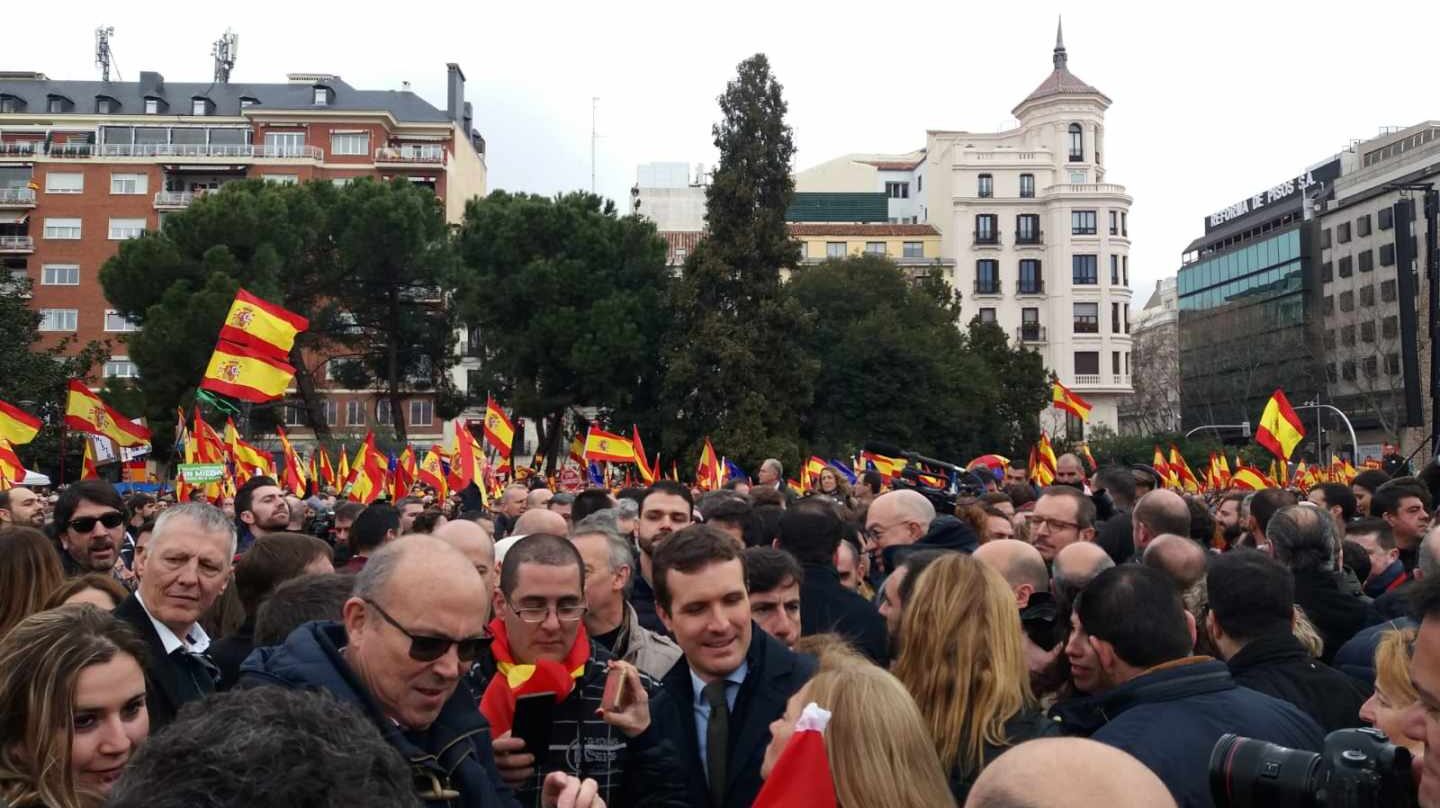 Pablo Casado, en la manifestación de la plaza de Colón en Madrid.