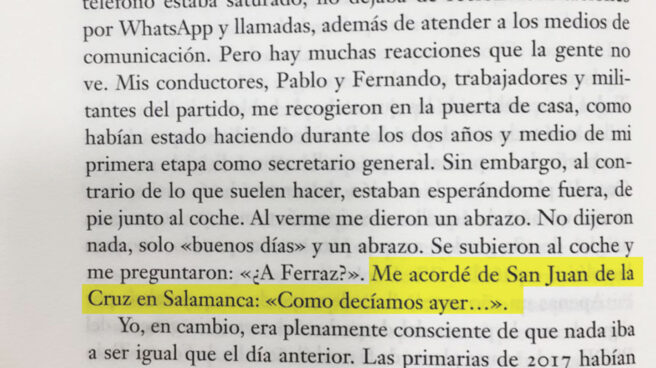 Sánchez atribuye a San Juan de la Cruz una cita de Fray Luis de León en 'Manual de resistencia'