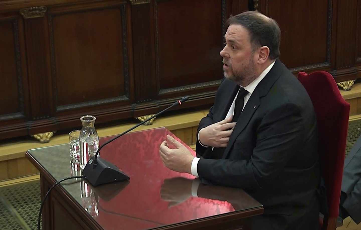 Oriol Junqueras, durante su declaración en el juicio del 'procès'.
