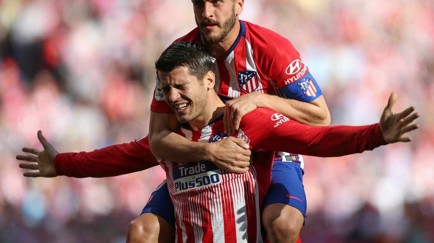 Los jugadores del Atlético de Madrid Morata y Koke celebrando un gol.