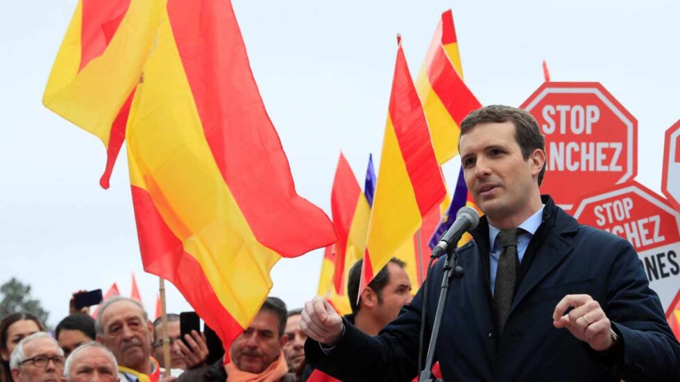 Pablo Casado, en la manifestación de Colón.