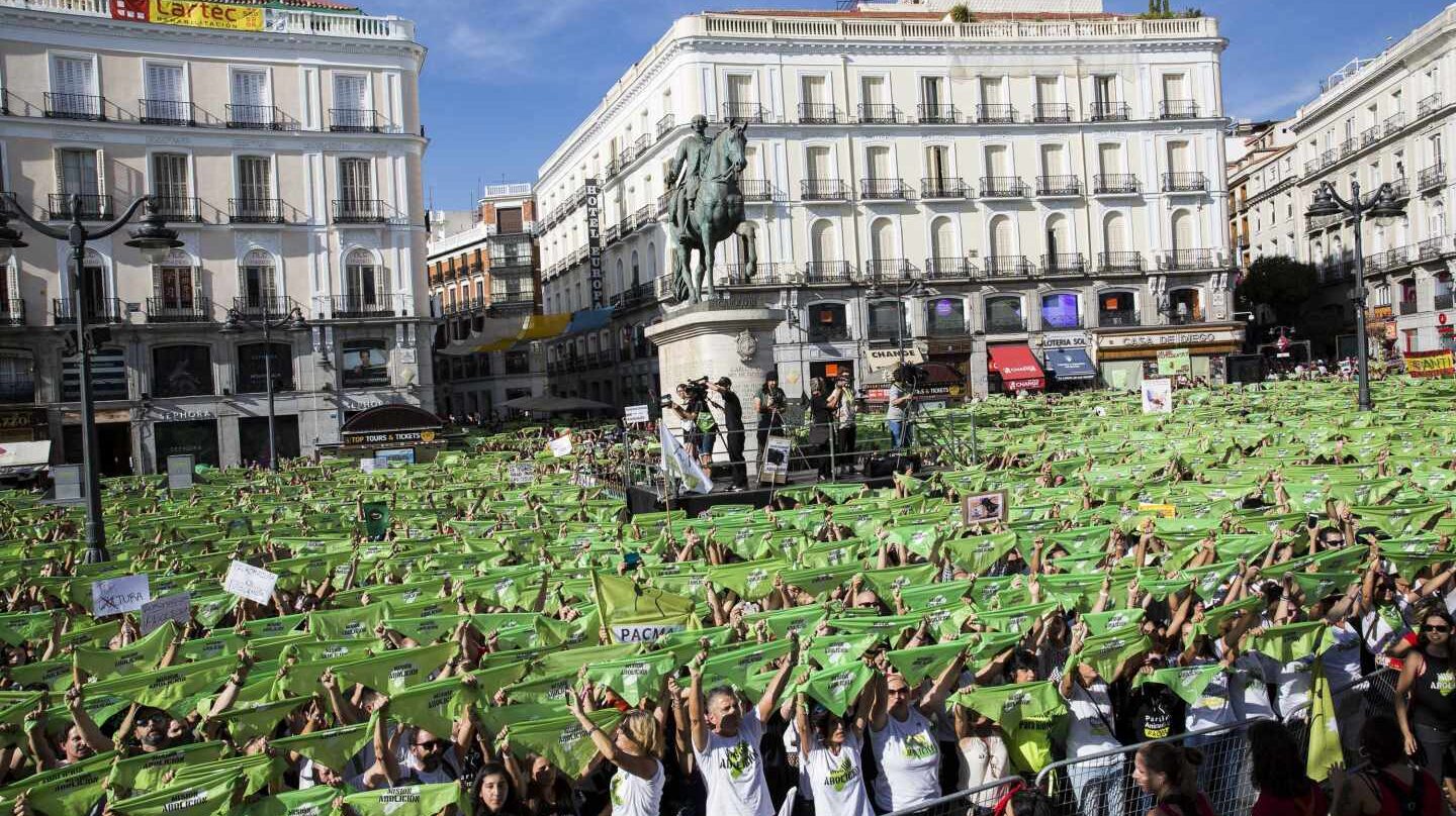 Manifestación de PACMA contra la tauromaquia en la Puerta del Sol de Madrid.