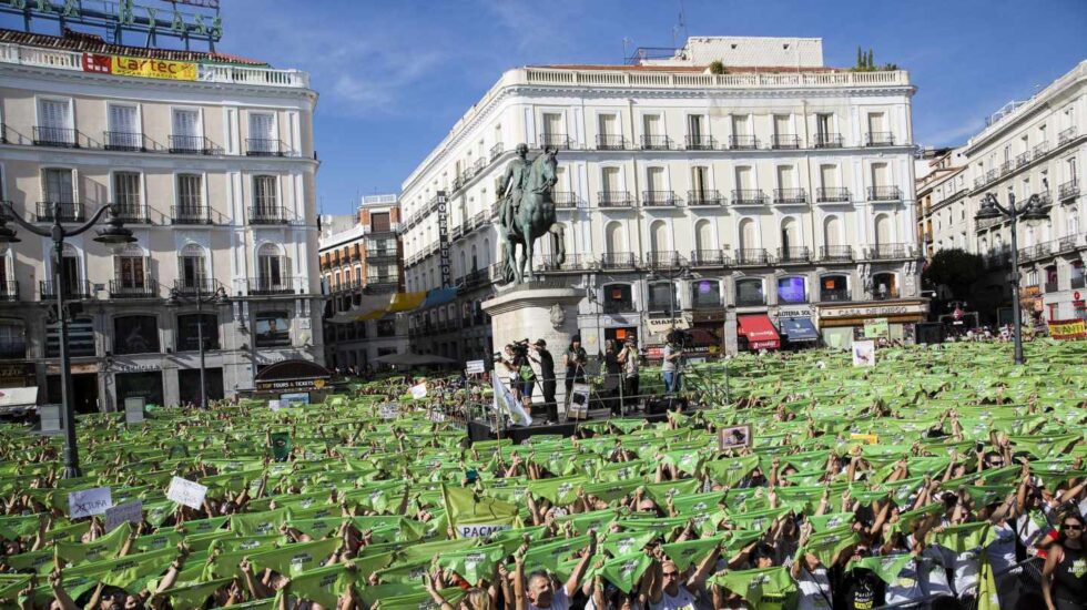 Manifestación de PACMA contra la tauromaquia en la Puerta del Sol de Madrid.