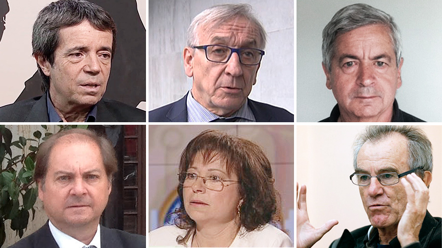 De izquierda a derecha y de arriba a abajo, Iñaki Rivera, Iñaki Lasagabaster, José Manuel Castells, Guillermo Portilla, Mercè Barceló y Javier Pérez Royo.