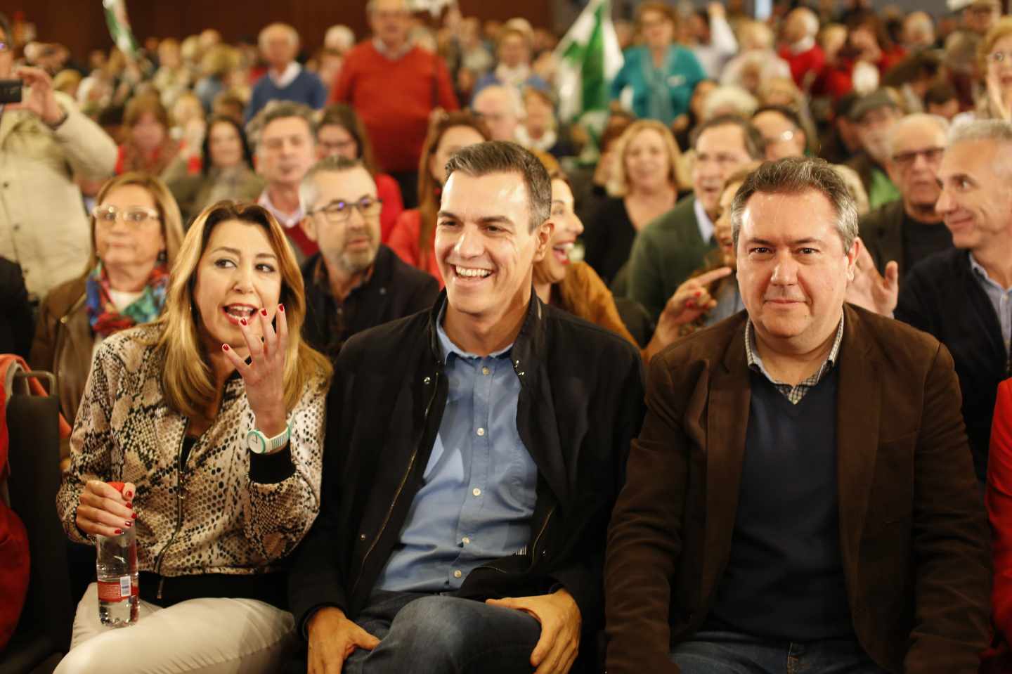 Susana Díaz, Pedro Sánchez y Juan Espadas, este sábado en Sevilla.