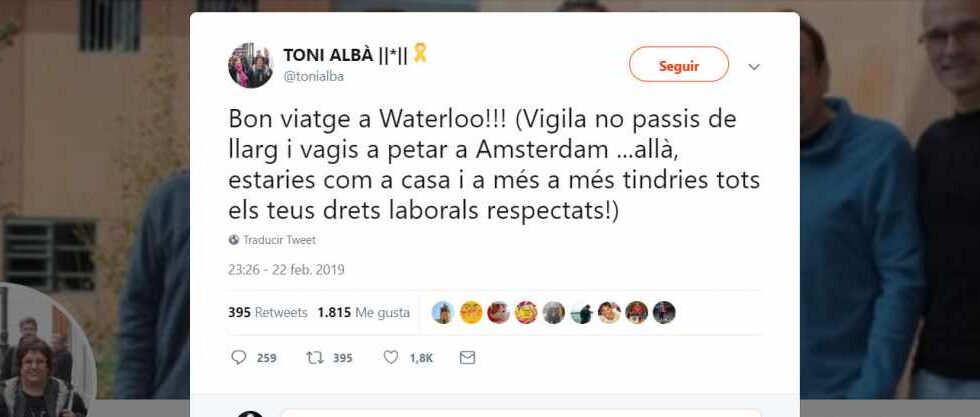 Toni Albà insulta a Arrimadas en Twitter.