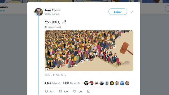 Captura de pantalla de la cuenta de Twitter de Toni Comín.