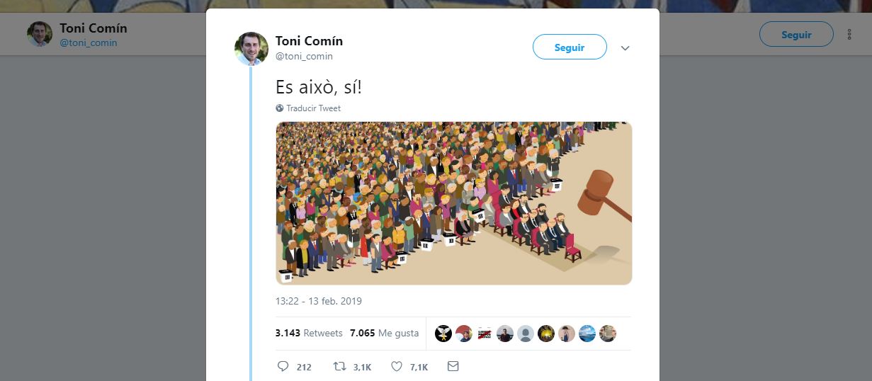 Captura de pantalla de la cuenta de Twitter de Toni Comín.