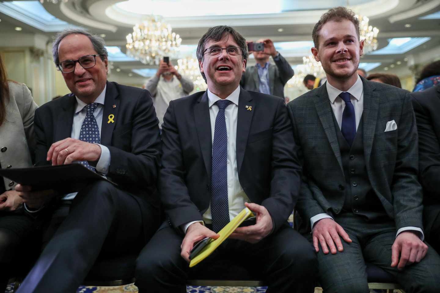 Quim Torra junto a Carles Puigdemont durante un acto en Bruselas.