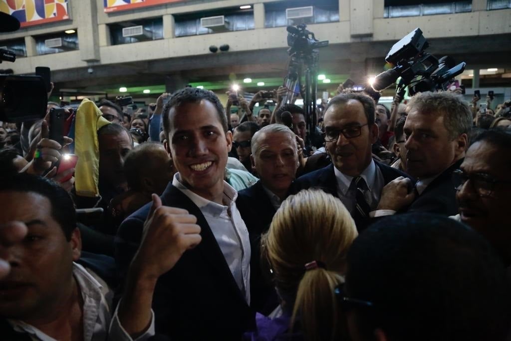 Juan Guaidó , a su llegada al aeropuerto Simón Bolívar de Caracas.