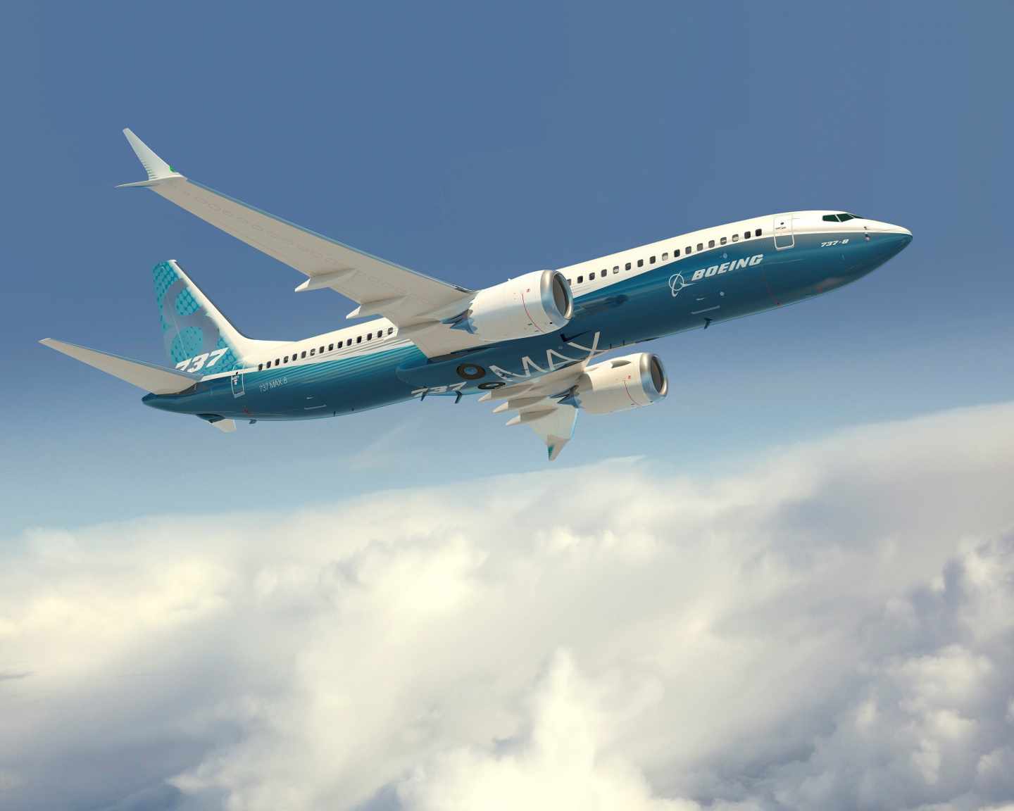 Representación artística del facilitada por Boeing Company de su modelo 737 MAX con los colores de la compañía