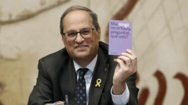 Torra deja "de momento" la pancarta en la fachada de la Generalitat y se expone a un delito