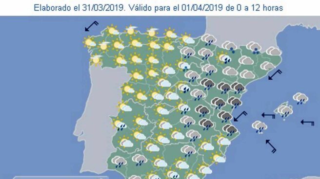 Mapa del tiempo de la AEMET para el 1 de abril.