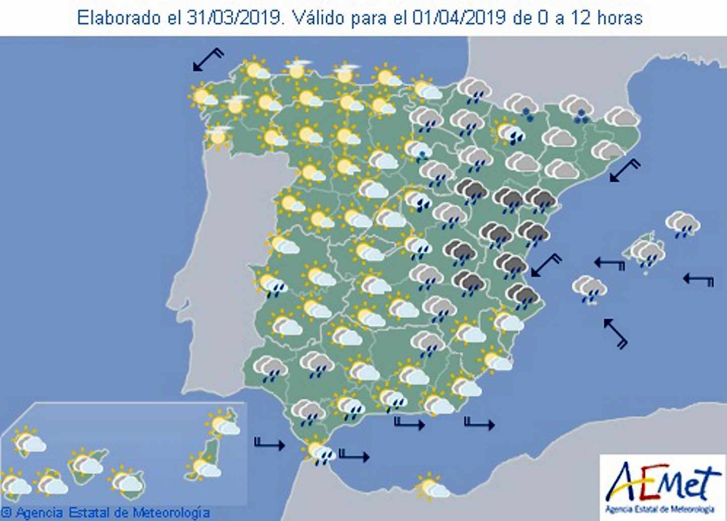 Mapa del tiempo de la AEMET para el 1 de abril.