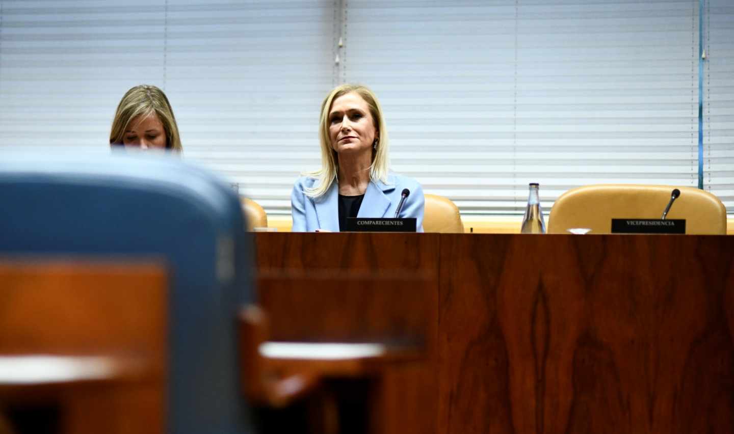 Cristina Cifuentes, durante su comparecencia en la comisión de investigación constituida en la Asamblea de Madrid.