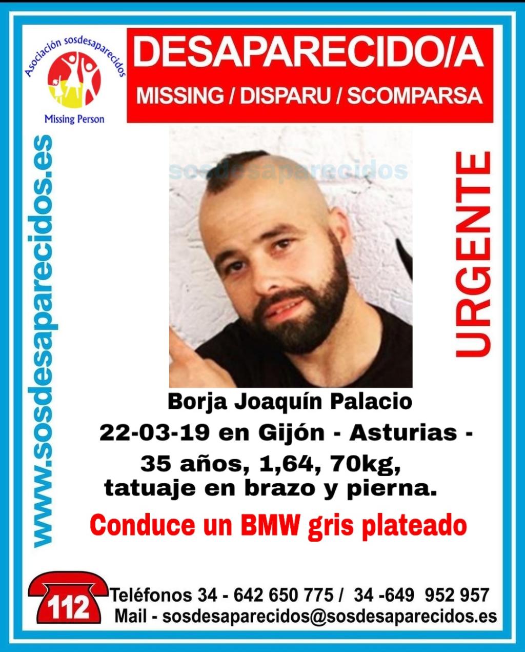 Cartel distribuido por la desaparición de Borja Joaquín Palacio