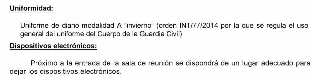 Convocatoria del pleno del Consejo de la Guardia Civil para este miércoles, advirtiendo de que se requisarán los móviles.