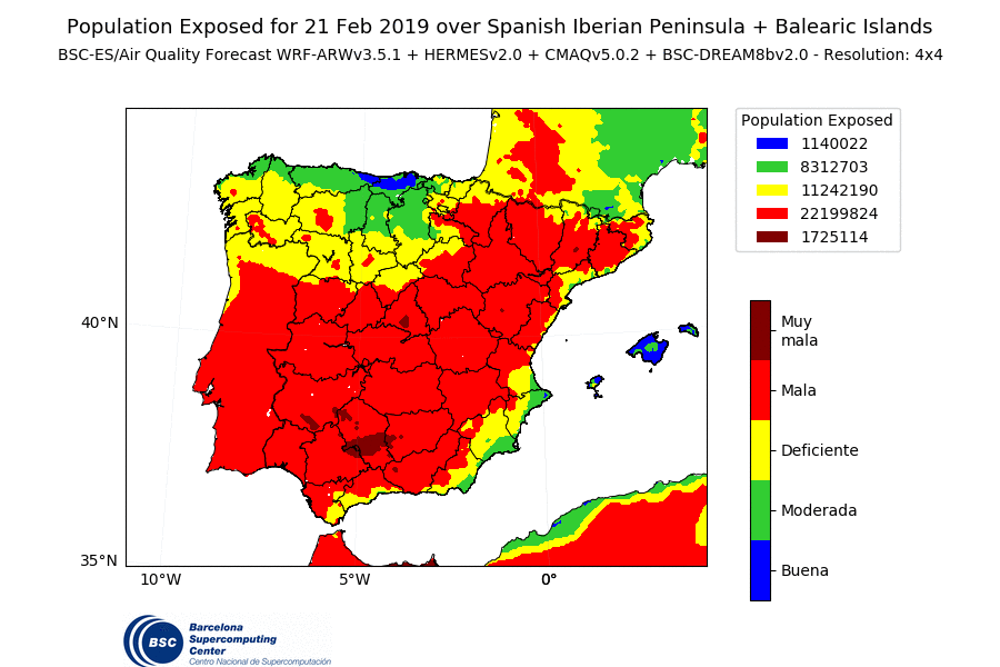 Concentración de PM coincidiendo con una entrada de aire africano el 21 de febrero