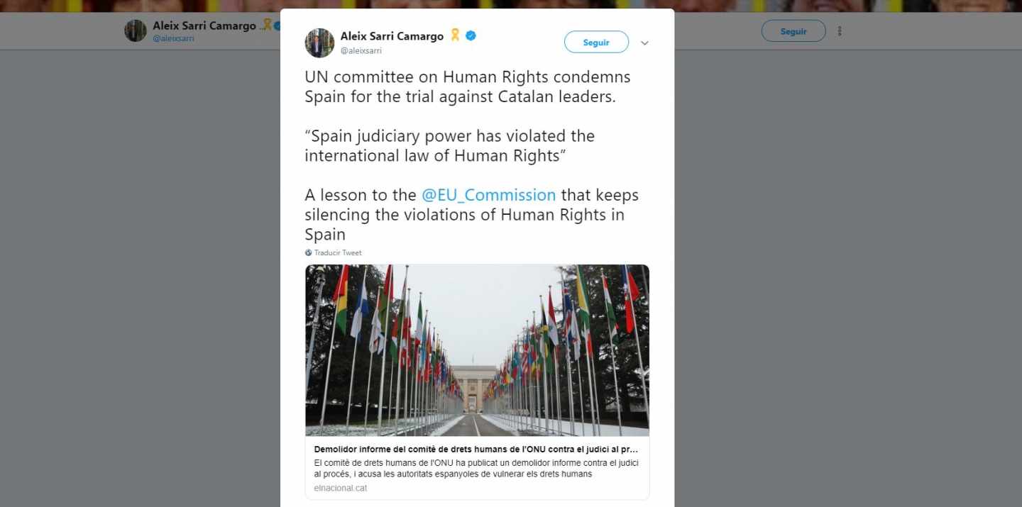 El independentismo hace pasar por la posición de la ONU la carta de una ONG de Sri Lanka