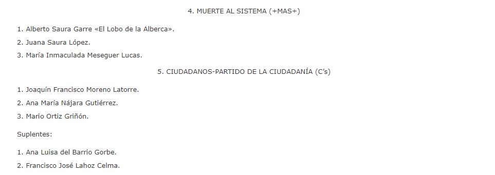 Así aparece en el BOE la candidatura de Muerte al Sistema en la provincia de Teruel.