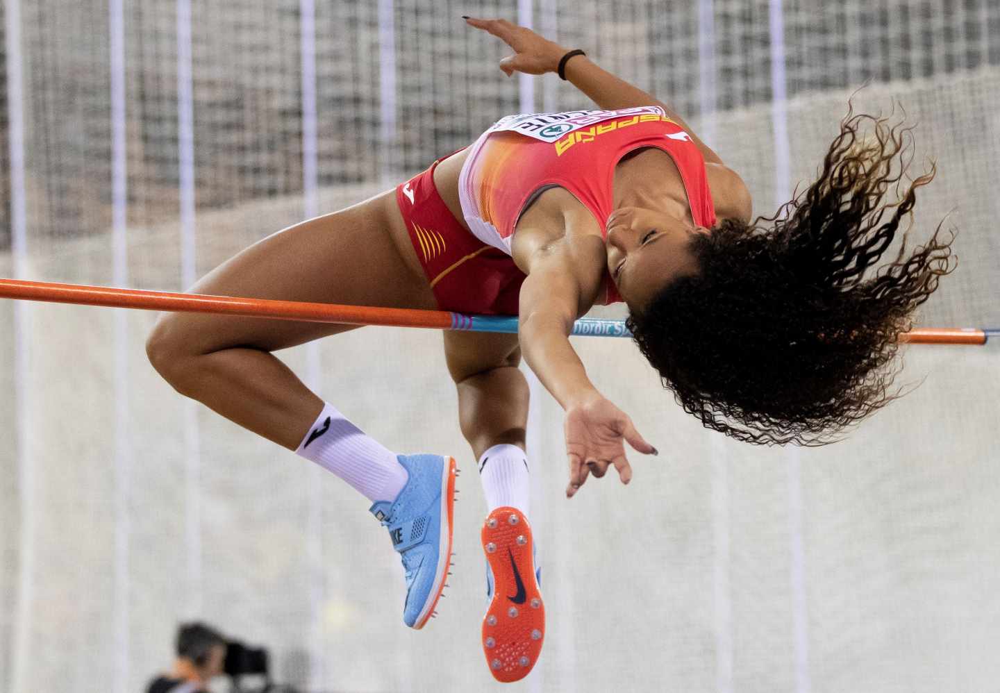 María Vicente, durante la prueba de salto de altura del pentatlón.