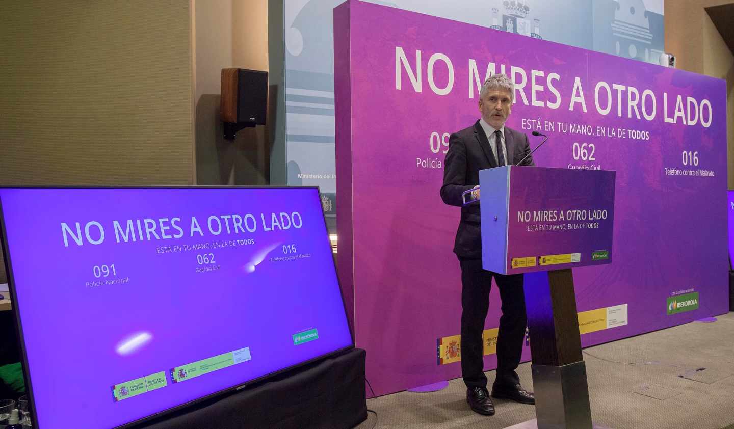 El ministro Grande-Marlaska, en la presentación de una campaña en la sede del Ministerio del Interior.