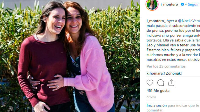 El anuncio del embarazo de Irene Montero en Instagram. El anuncio del embarazo de Irene Montero en Instagram.