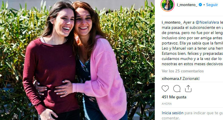 Irene Montero anuncia que está embarazada de una niña