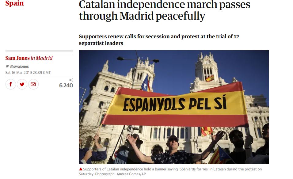 El troleo a la manifestación independentista del 16-M que engañó a The Guardian