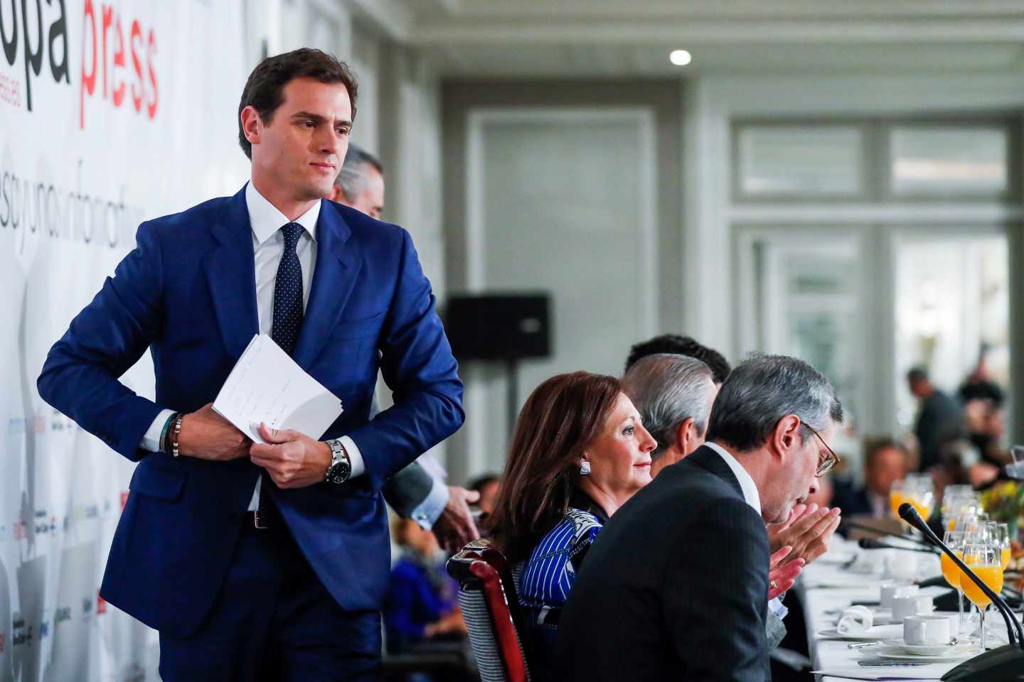 El líder de Ciudadanos, Albert Rivera, en un desayuno informativo.