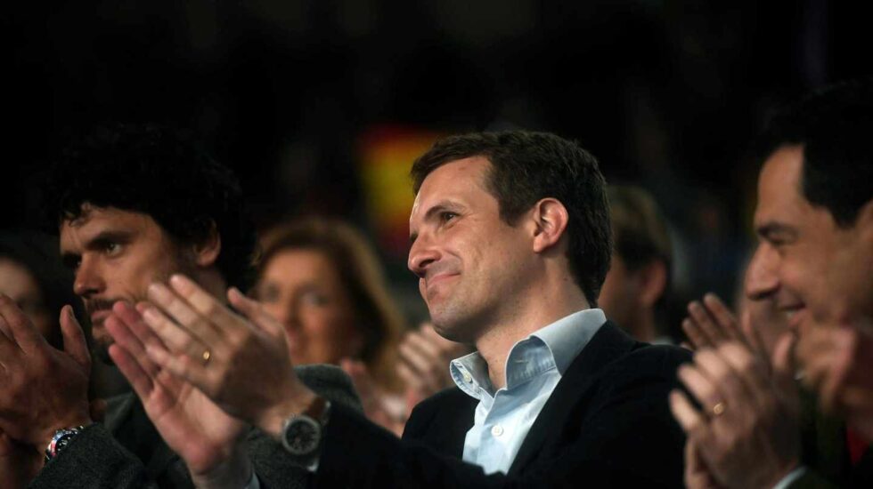 l presidente del PP, Pablo Casado, durante un acto con los candidatos del partido al Congreso y Senado por Córdoba