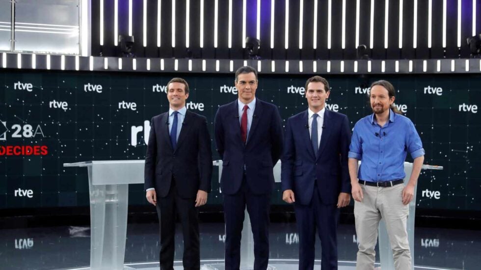 Debate en RTVE: Casado, Sánchez, Rivera e Iglesias.