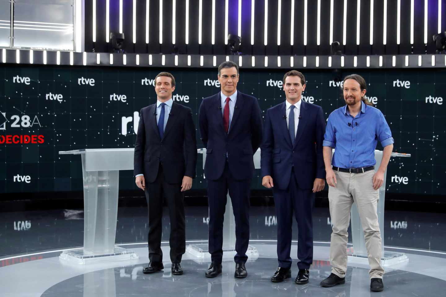 Debate en RTVE: Casado, Sánchez, Rivera e Iglesias.
