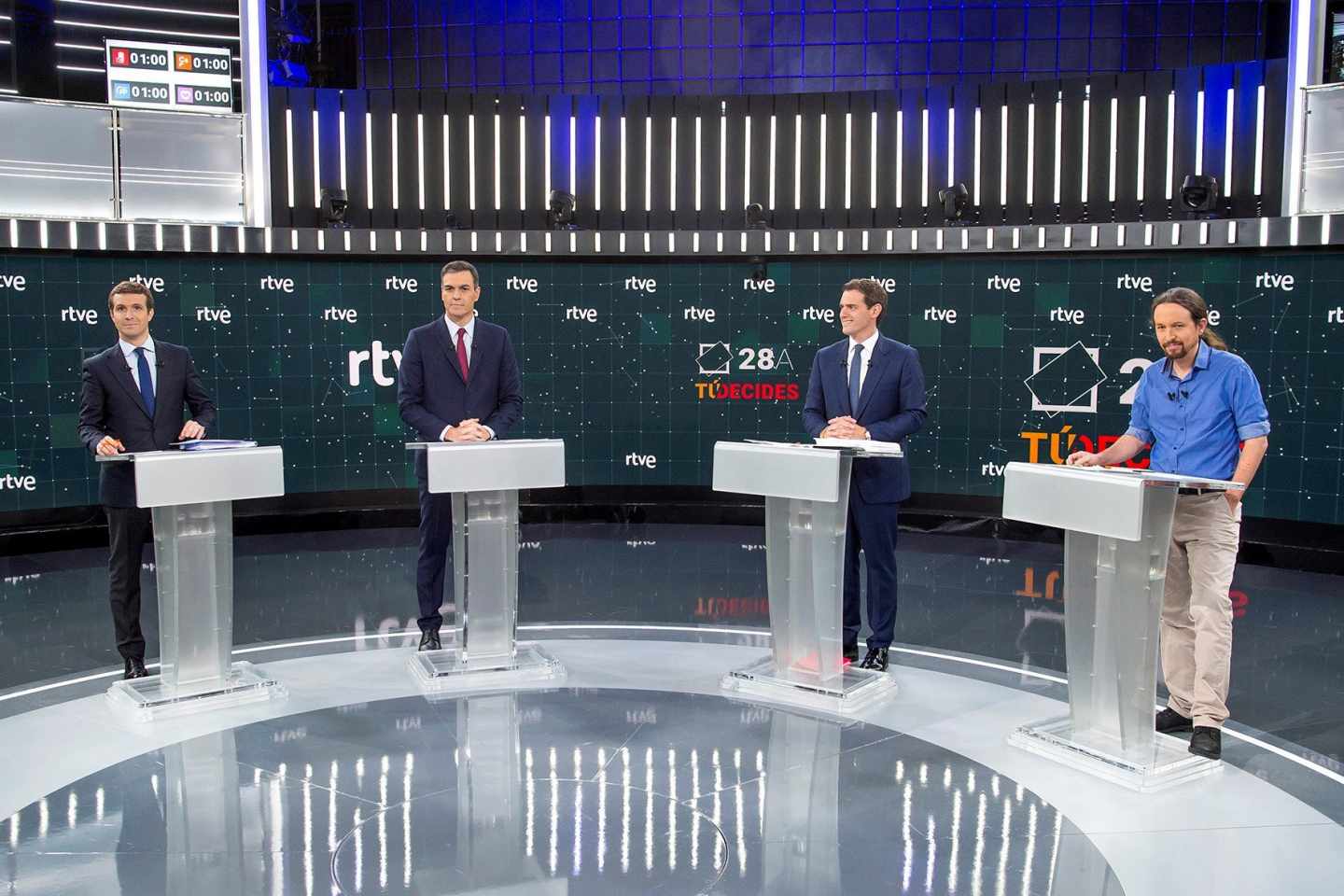 Imagen del debate a cuatro celebrado este lunes en RTVE