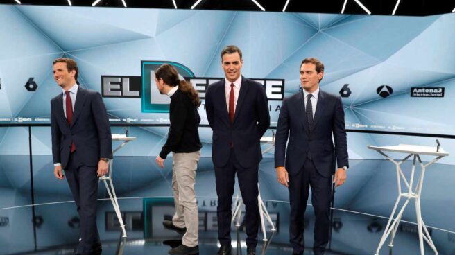 Los candidatos en el debate electoral a cuatro de Atresmedia en abril