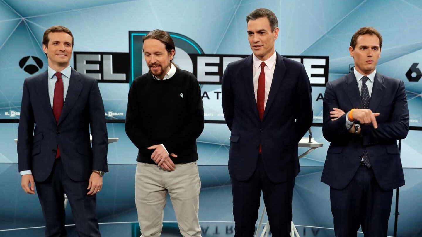 Los candidatos a la presidencia por UP, PP, PSOE y Cs a su llegada al plató de Atresmedia