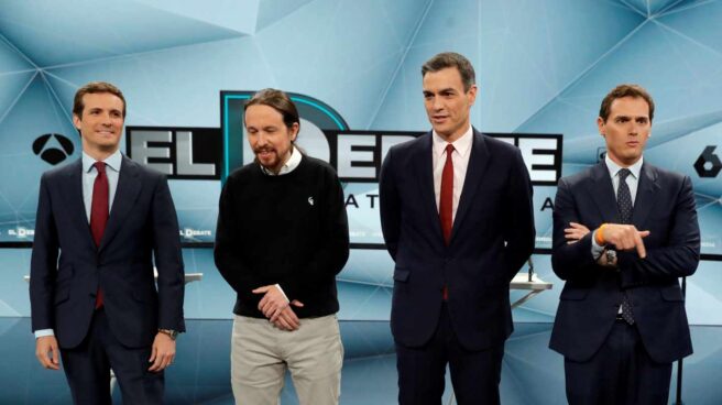Los candidatos a la presidencia por UP, PP, PSOE y Cs a su llegada al plató de Atresmedia